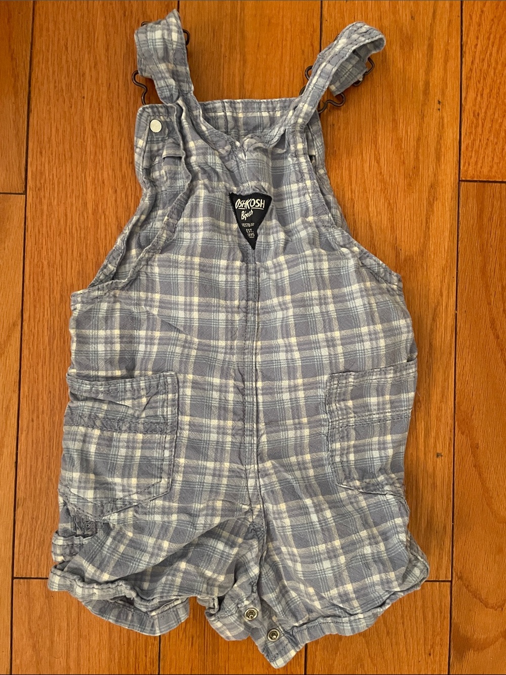 OshKosh B'gosh Light Blue Plaid Short Overalls